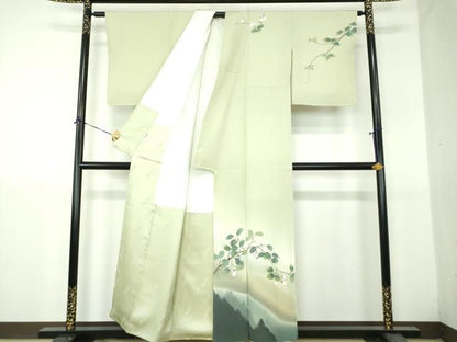 平和屋着物●二代目清次郎　手描き　訪問着　枝花文　暈し染め　正絹　逸品　DABH9236ps