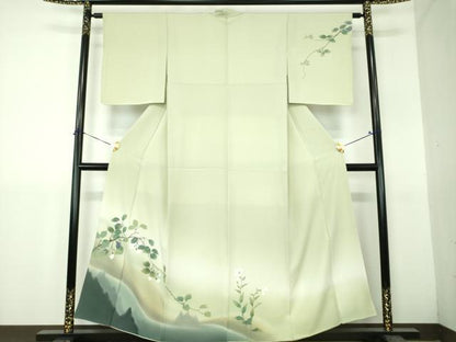 平和屋着物●二代目清次郎　手描き　訪問着　枝花文　暈し染め　正絹　逸品　DABH9236ps
