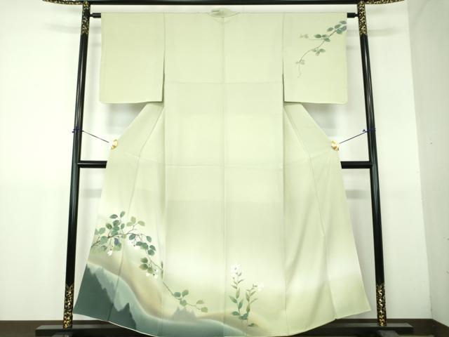 平和屋着物●二代目清次郎　手描き　訪問着　枝花文　暈し染め　正絹　逸品　DABH9236ps