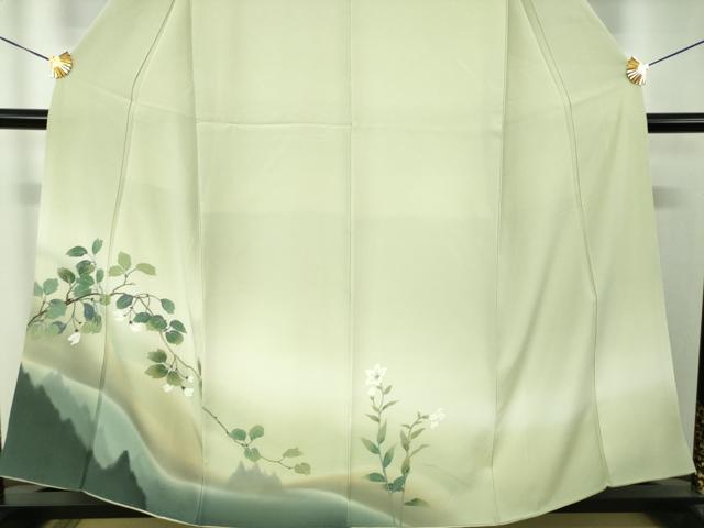 平和屋着物●二代目清次郎　手描き　訪問着　枝花文　暈し染め　正絹　逸品　DABH9236ps