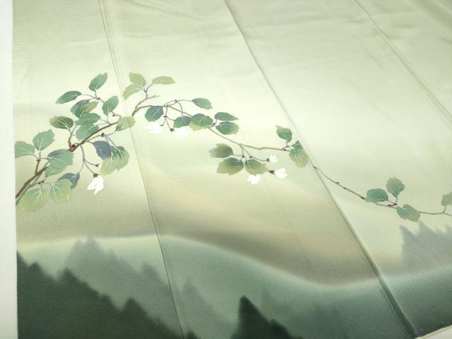 平和屋着物●二代目清次郎　手描き　訪問着　枝花文　暈し染め　正絹　逸品　DABH9236ps