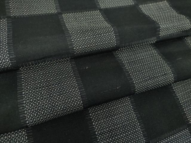 平和屋着物●上質な紬　市松亀甲柄　黒地　正絹　逸品　DABH9237ps
