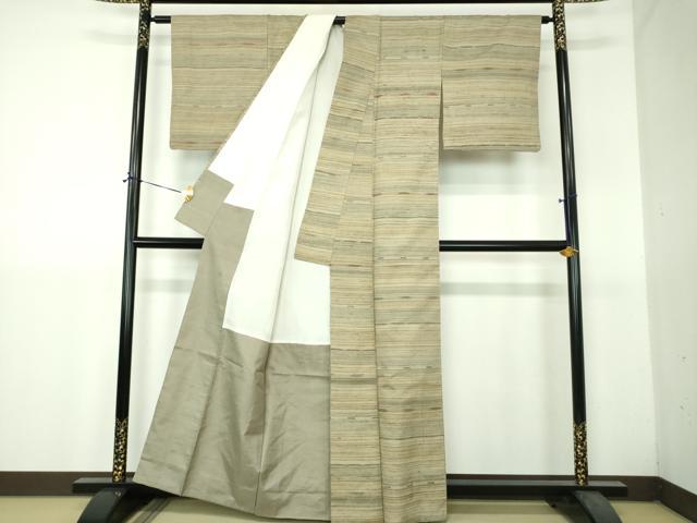 平和屋着物●上質な紬　横段文　正絹　逸品　DABH9239ps