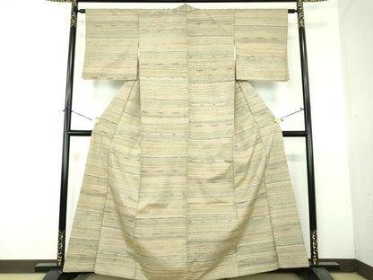 平和屋着物●上質な紬　横段文　正絹　逸品　DABH9239ps