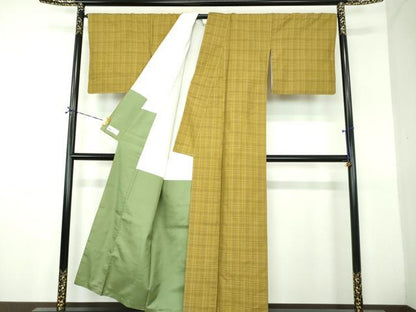平和屋着物●黄八丈　綾織　格子　やまと誂製　正絹　逸品　DABH9241ps