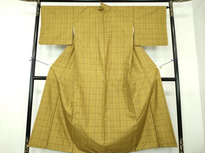 平和屋着物●黄八丈　綾織　格子　やまと誂製　正絹　逸品　DABH9241ps