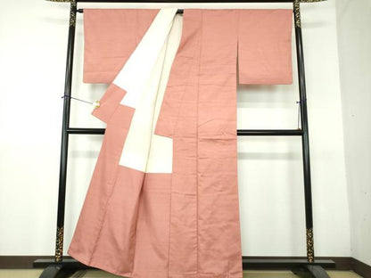 平和屋着物●結城紬　色無地　赭色　正絹　逸品　DABH9241ps