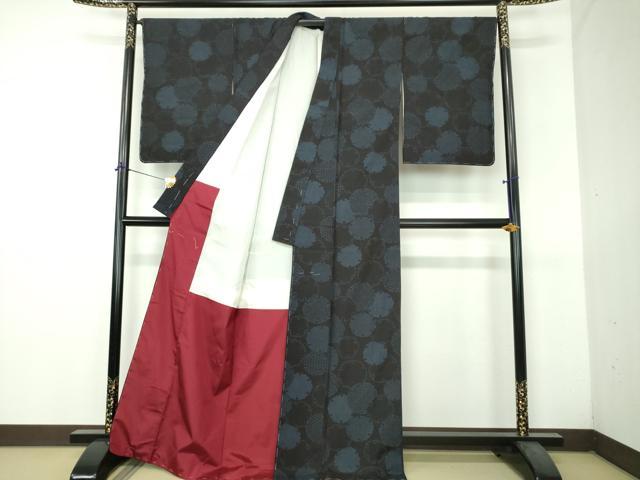 平和屋着物●塩沢紬　雪輪重ね　黒地　正絹　逸品　未使用　DABH9243ps