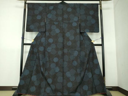平和屋着物●塩沢紬　雪輪重ね　黒地　正絹　逸品　未使用　DABH9243ps