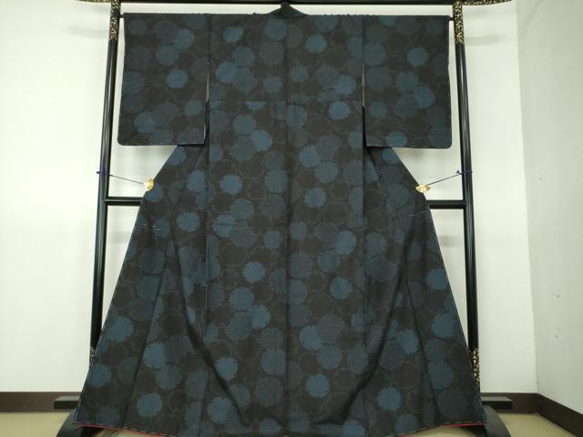 平和屋着物●塩沢紬　雪輪重ね　黒地　正絹　逸品　未使用　DABH9243ps