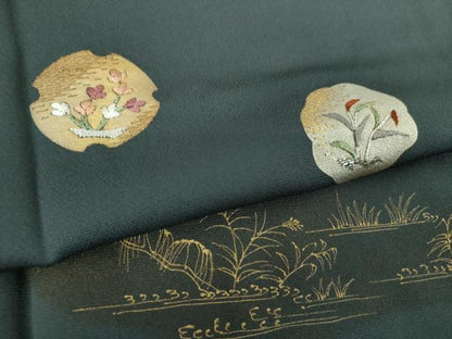 平和屋着物●訪問着　竹屋町刺繍　花丸文　金彩　正絹　逸品　DABH9246ps