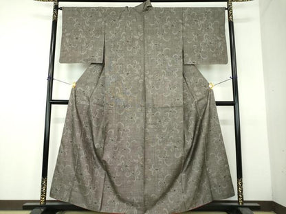 平和屋着物●本場大島紬　9マルキ　古代染色純泥染　更紗花唐草文　牧絹織物謹製　証紙付き　正絹　逸品　DABH9253ps