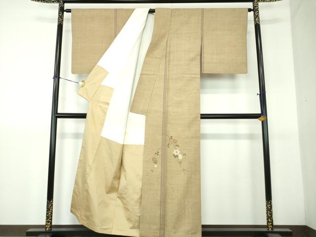 平和屋着物●訪問着　紬地　枝花間道　正絹　逸品　DABH9255ps
