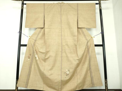 平和屋着物●訪問着　紬地　枝花間道　正絹　逸品　DABH9255ps