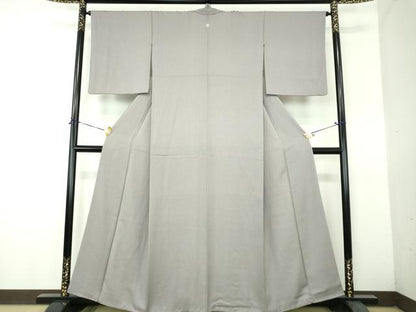 平和屋着物●上質な色無地　霞地紋　薄鈍色　正絹　逸品　DABH9259ps