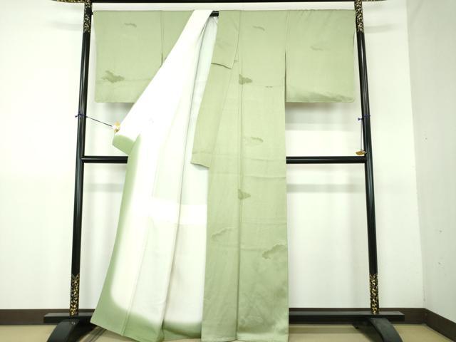 平和屋着物●上質な色無地　モール　雲重ね地紋　若葉色　正絹　逸品　未使用　DABH9261ps