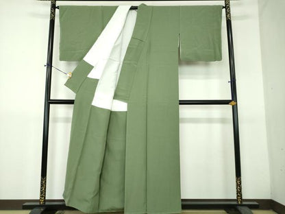 平和屋着物●上質な色無地　老竹色　正絹　逸品　未使用　DABH9263ps