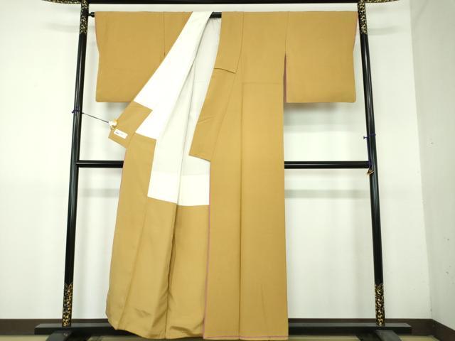 平和屋着物●上質な色無地　黄唐茶色　やまと誂製　正絹　逸品　DABH9267ps