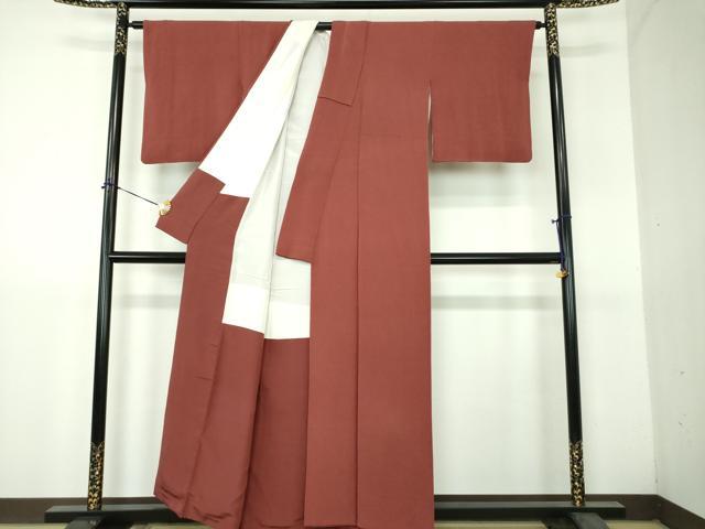 平和屋着物●上質な色無地　鬼しぼ縮緬　赤銅色　正絹　逸品　DABH9270ps