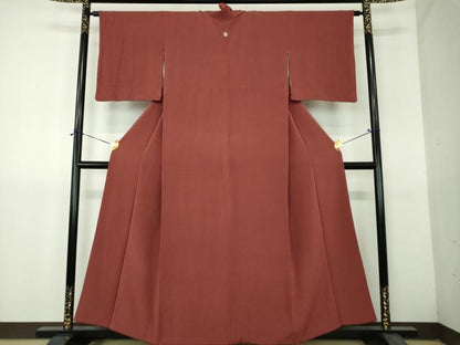 平和屋着物●上質な色無地　鬼しぼ縮緬　赤銅色　正絹　逸品　DABH9270ps