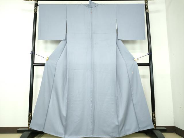 平和屋着物●上質な色無地　作家物　霞地紋　灰青色　正絹　逸品　DABH9273ps