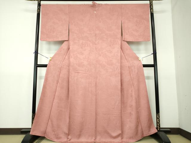 平和屋着物●上質な色無地　雲取り人物風景地紋　蘇芳香色　さが美扱い　正絹　逸品　DABH9275ps