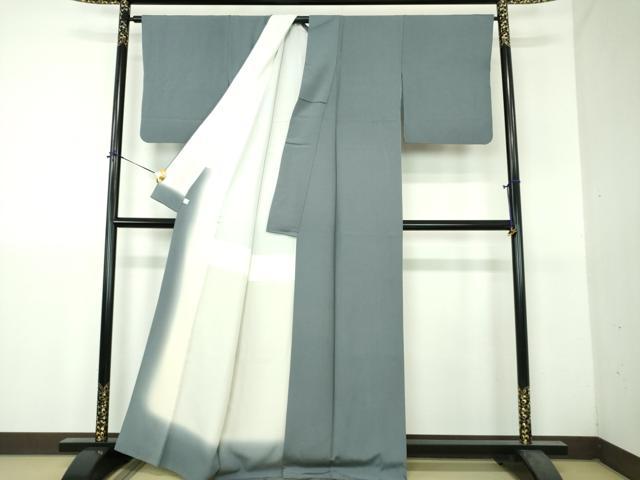平和屋着物●上質な色無地　横縞地紋　鉄御納戸色　鈴乃屋扱い　正絹　逸品　DABH9276ps