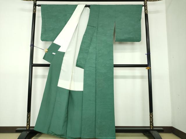 平和屋着物●上質な色無地　竜田川地紋　萌葱色　正絹　逸品　DABH9277ps