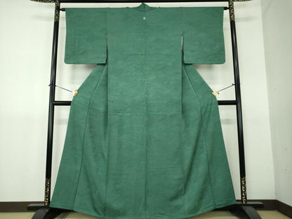 平和屋着物●上質な色無地　竜田川地紋　萌葱色　正絹　逸品　DABH9277ps