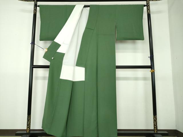 平和屋着物●上質な色無地　霞地紋　緑青色　正絹　逸品　DABH9281ps