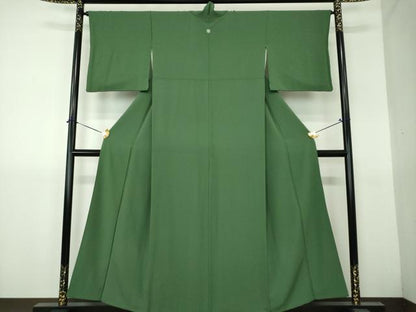 平和屋着物●上質な色無地　霞地紋　緑青色　正絹　逸品　DABH9281ps