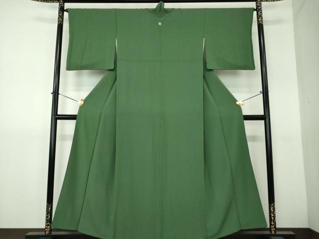 平和屋着物●上質な色無地　霞地紋　緑青色　正絹　逸品　DABH9281ps