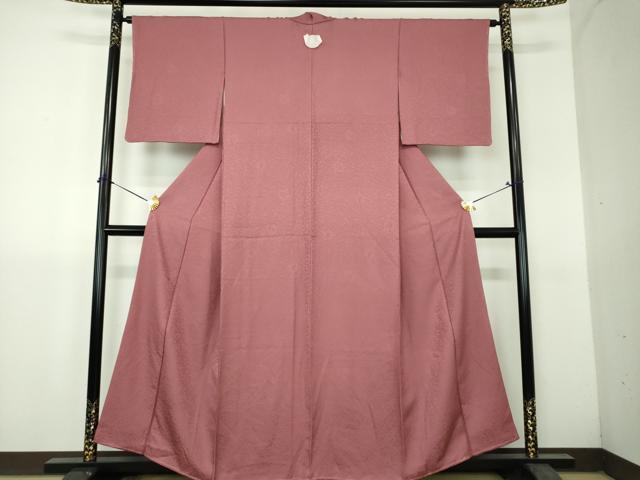 平和屋着物●上質な色無地　南天地紋　長春色　正絹　逸品　未使用　DABH9282ps