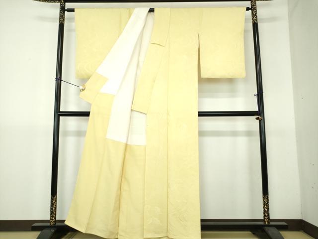 平和屋着物●上質な色無地　流水華地紋　若芽色　正絹　逸品　DABH9284ps