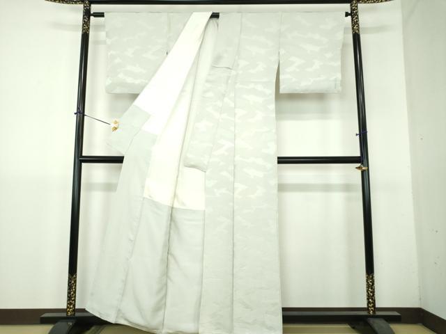 平和屋着物●上質な色無地　地紙花地紋　白鼠色　正絹　逸品　DABH9290ps