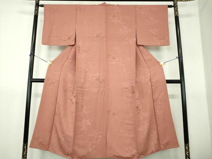 平和屋着物●上質な小紋　地紋起こし　唐草文　真赭色　正絹　逸品　DABH9291ps