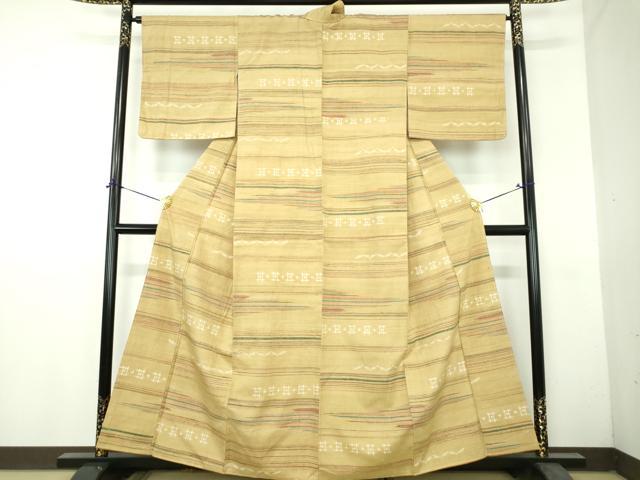 平和屋着物●上質な紬　横段文　正絹　逸品　未使用　DABH9292ps