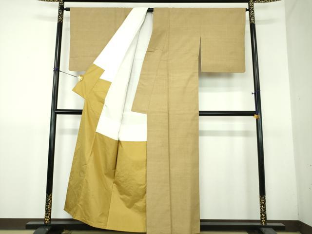 平和屋着物●結城紬　色無地　榛色　正絹　逸品　DABH9293ps