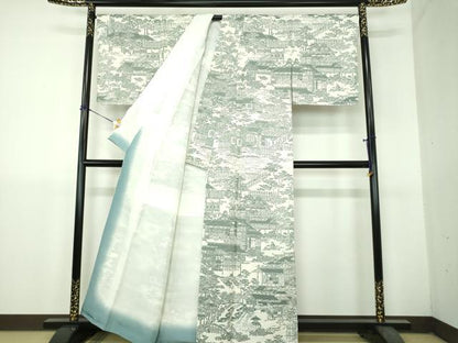 平和屋着物●訪問着　型染　風景文　正絹　逸品　DABH9300ps