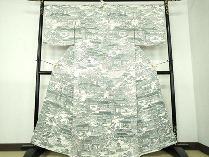 平和屋着物●訪問着　型染　風景文　正絹　逸品　DABH9300ps