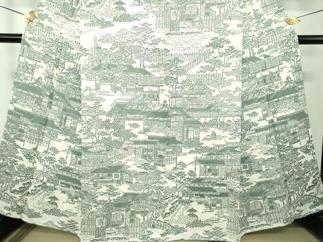 平和屋着物●訪問着　型染　風景文　正絹　逸品　DABH9300ps