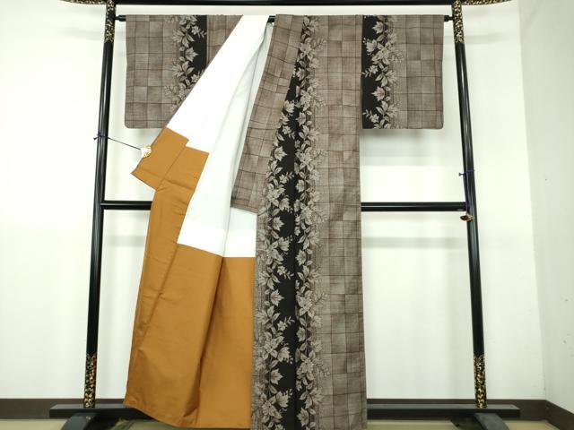 平和屋着物●本場大島紬　9マルキ　古代染色純泥染　草花間道　西恵子作　証紙付き　正絹　逸品　DABH9302ps