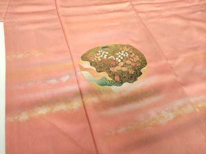 平和屋着物●人間国宝　福田喜三郎　中国三大刺繍　相良刺繍　訪問着　器物花文　暈し染め　金銀彩　正絹　逸品　DABH9308ps