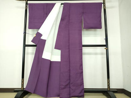 平和屋着物●上質な紬　色無地　葡萄色　正絹　逸品　DABH9309ps