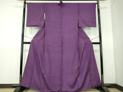 平和屋着物●上質な紬　色無地　葡萄色　正絹　逸品　DABH9309ps