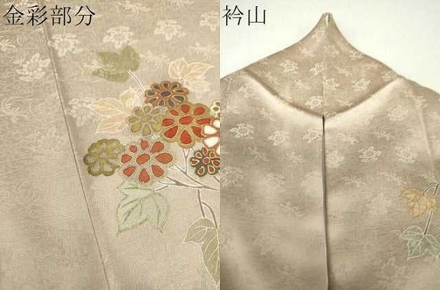 平和屋着物●訪問着　駒刺繍　花唐草文　金彩　正絹　逸品　DABH9310ps