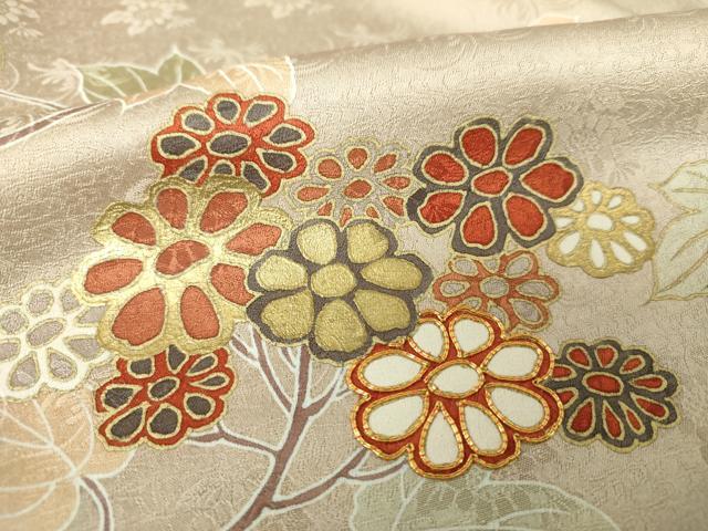 平和屋着物●訪問着　駒刺繍　花唐草文　金彩　正絹　逸品　DABH9310ps