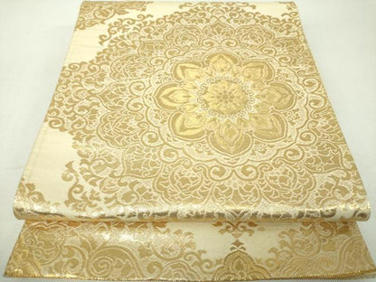 平和屋着物▼六通柄袋帯　洋花文　金糸　正絹　逸品　DABH9317ps