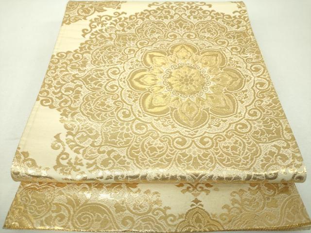 平和屋着物▼六通柄袋帯　洋花文　金糸　正絹　逸品　DABH9317ps