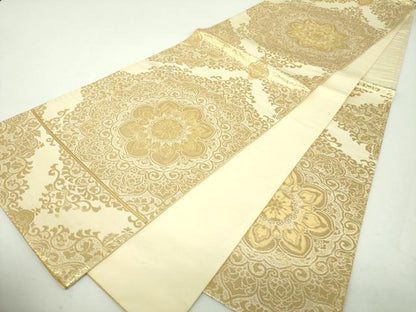 平和屋着物▼六通柄袋帯　洋花文　金糸　正絹　逸品　DABH9317ps